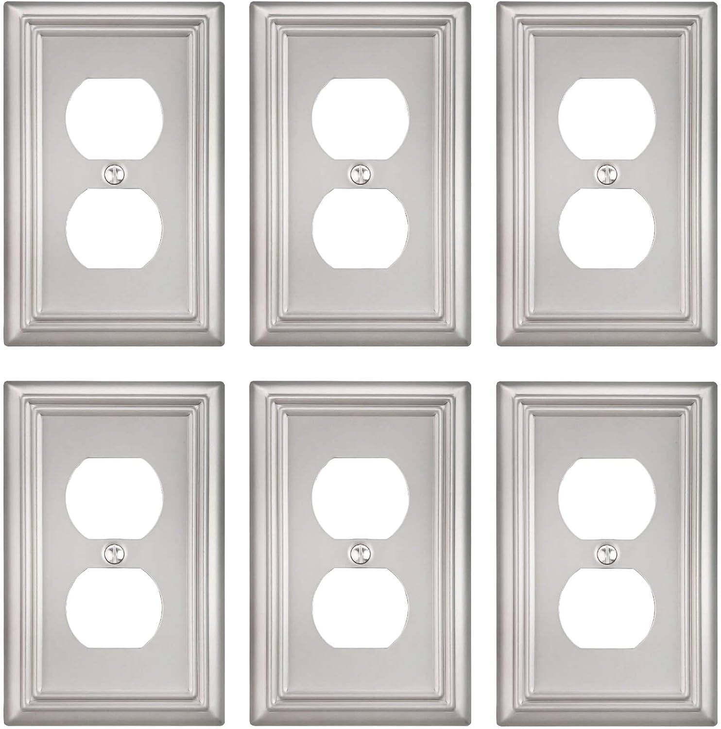 6-Pack Duplex Wall Plate, Decorative Satin Nickel Outlet Cover, Metal Wall Plates for Electrical Outlets, 3.15''*4.88'', Midsize