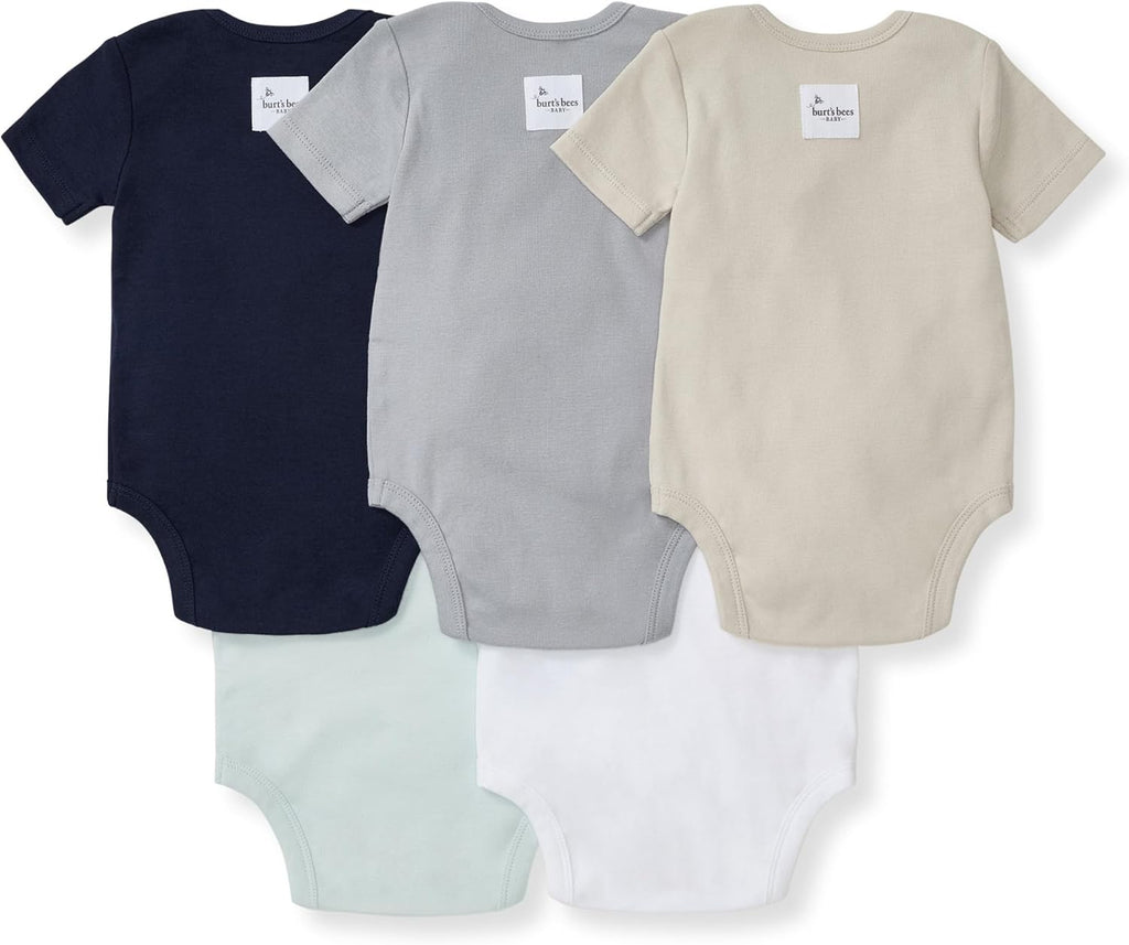 Burt's Bees Baby Unisex Organic Cotton Short and Long Sleeve Bodysuits, 5-Pack
