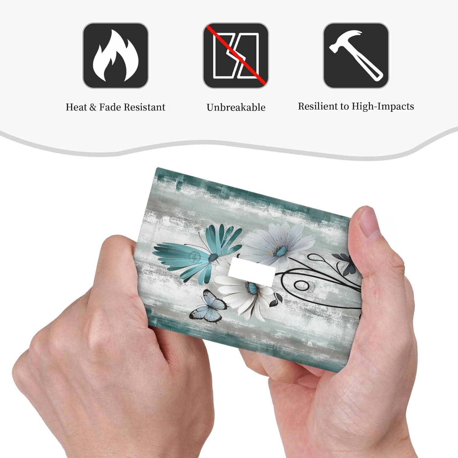 Decorative Light Switch Cover Rustic Teal Daisy Floral Flowers Butterfly Wood Grain 1 Gang Single Toggle Device Electrical Faceplate Switchplates Decorator Outlet Wall Plate for Bathroom