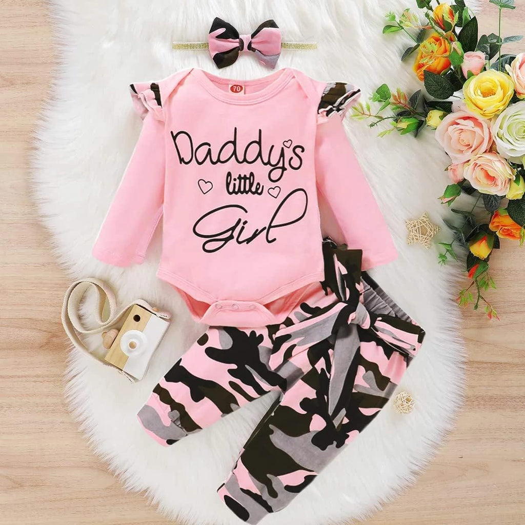 Newborn Baby Girl Clothes, Infant Girl Outfits Long Sleeve Ruffle Romper + Floral Pants + Headband Set