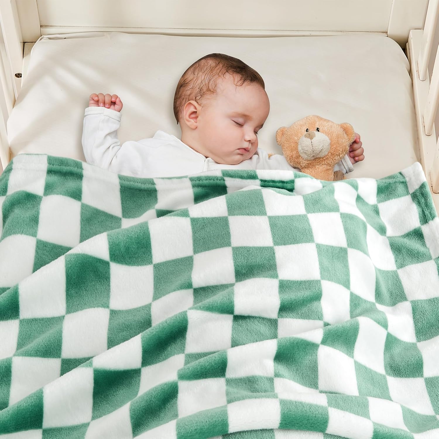 Yurhap Checkered Baby Blanket Fleece Baby Blankets for Boys, Ultra Soft Cozy Fluffy Infant Toddler Newborn Receiving Gifts for Crib Stroller, 30x40 Inch, Jade Green