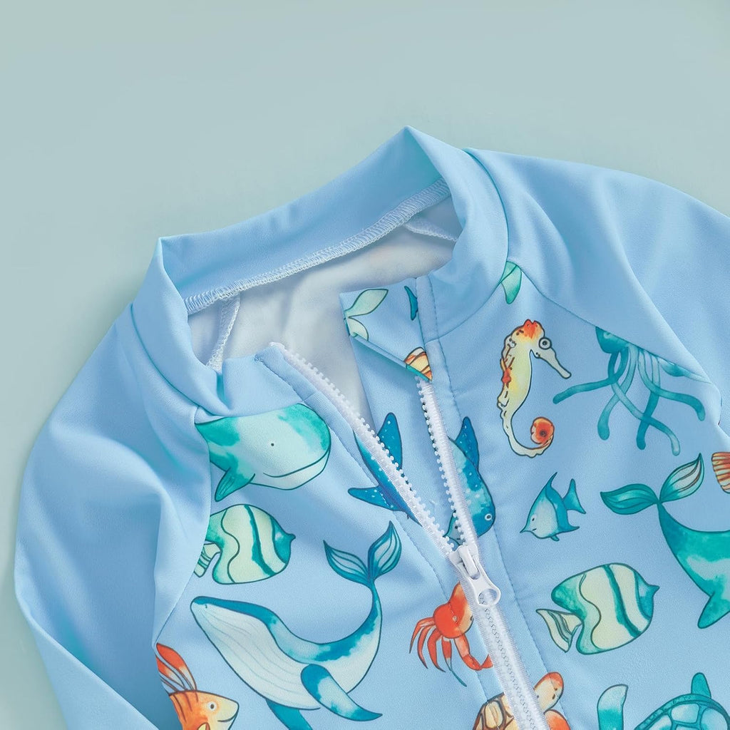 Hnyenmcko Baby/Toddler Boy Rash Guard Swimsuit Long Sleeve One Piece Zipper Swimwear Sunsuit Infant Bathing Suit Beachwear