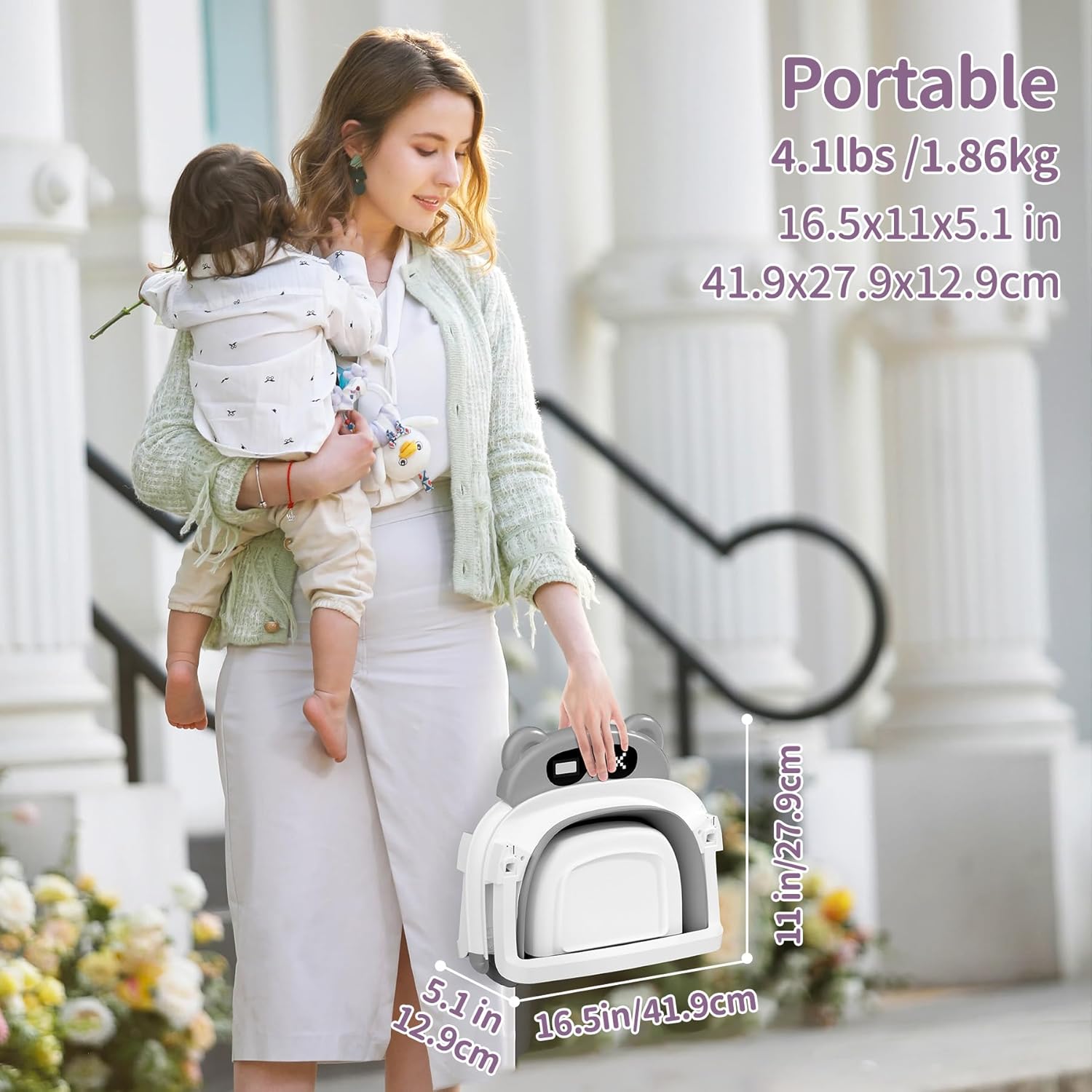 Collapsible Baby Bathtub for Newborn to Toddler (0-18 Month) - Portable Baby Bath Tub for Travel, Newborn Bathtub with Soft Towel and Floating Cushion (Gray)