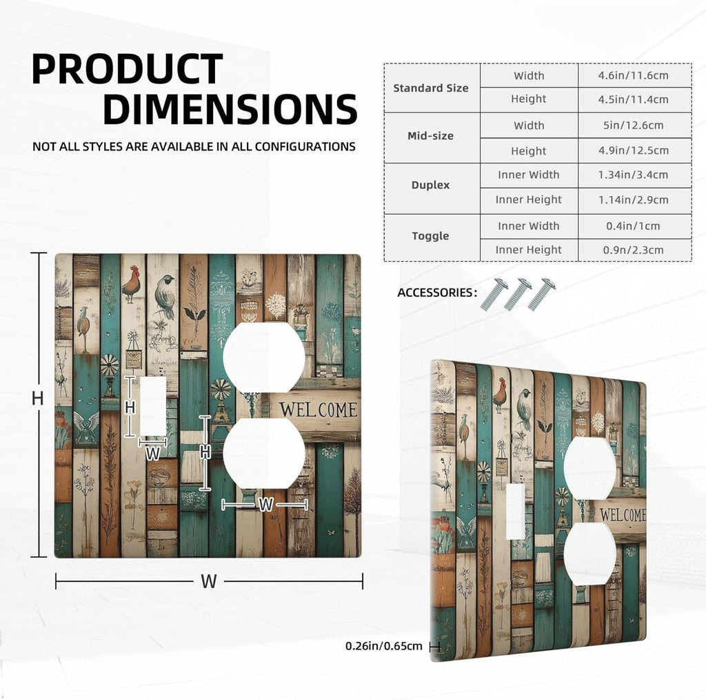 Wallplates Vintage Wood Brown Turquoise Splicing 1 Toggle 1 Duplex Switch Plate Electrical Gfci Faceplate Decorative Light Switch Covers For Farmhouse Cabin Decor