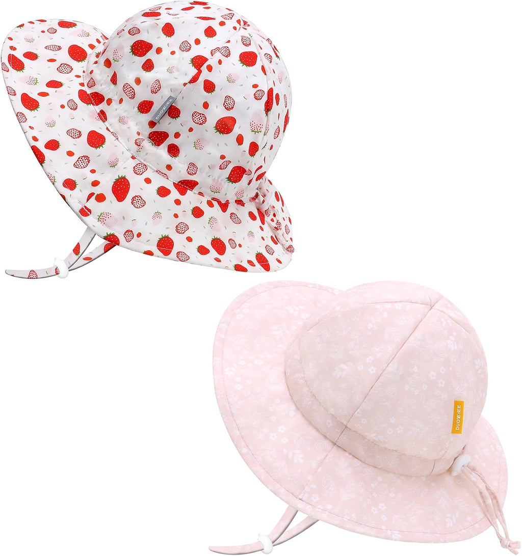 UPF 50+ Baby Bucket Hat - Wide Brim Sun Protection Beach Cap for Girls - Cute & Adjustable Toddler Hat