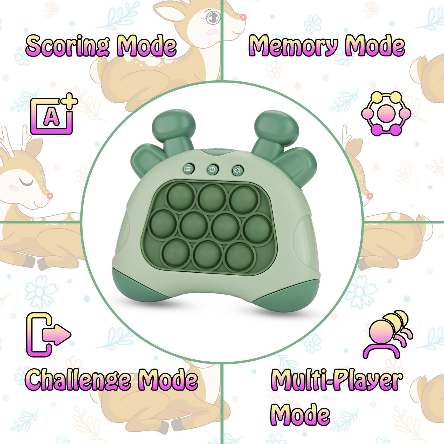 Fast Push Game, Deer Handheld Speed Push Bubble Game Console, Light up Pop Game Sensory Fidget Toys for Kids, Autism Sensory Toys, Birthday Easter Toy for Boys Girls Adults(Green)