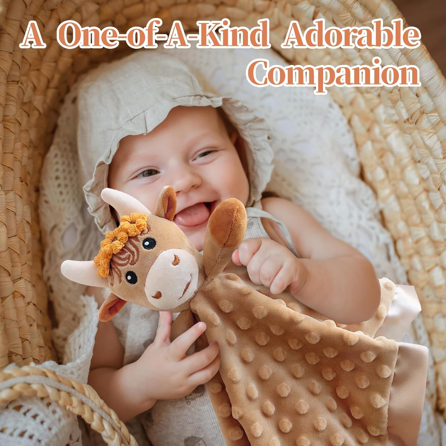 2 Pcs Loveys for Babies, Soft Baby Security Blanket Lovies for Babies, Stuffed Animals Blankie for Newborn Infant with Baby Snuggle Toy, Gilrs Gifts Highland Cow Security Blanket 16 Inch