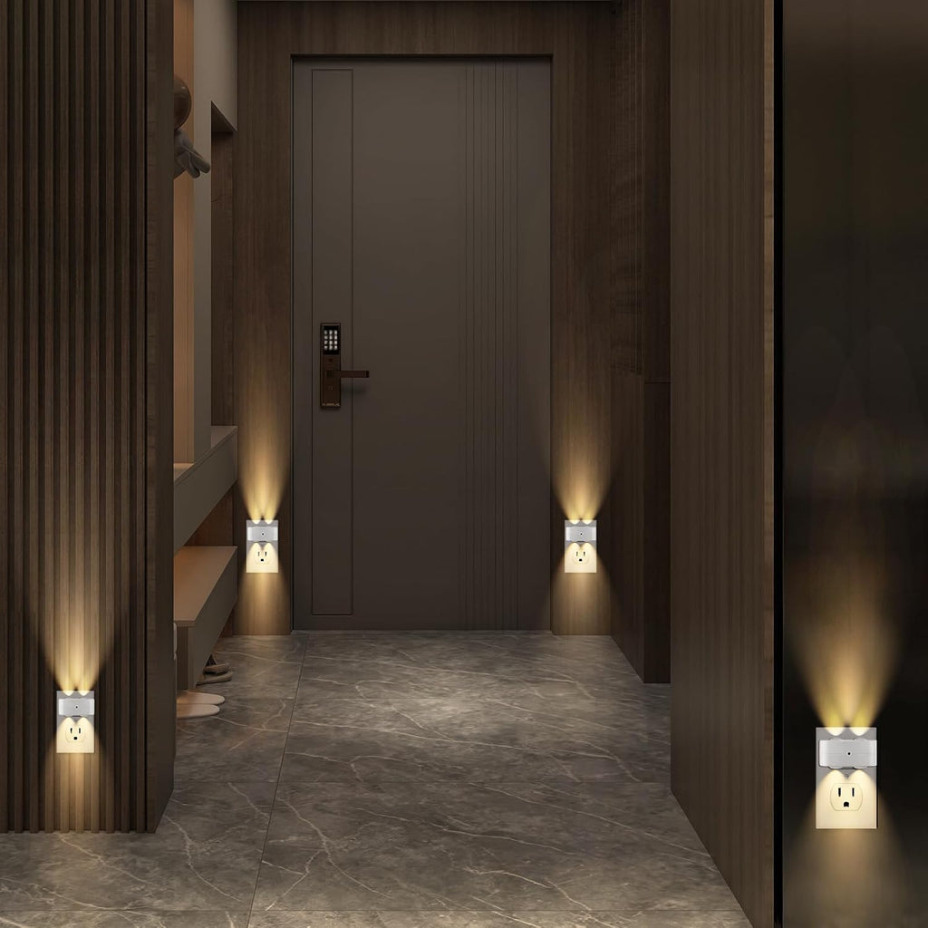Night Light Plug into Wall, 4 Pack LED Night Lights,Rotatable Plug Night Lights,Dusk to Dawn Light Sensor,Nightlights for Hallway Bedroom Stairway,2700K(Non-Dimmable)