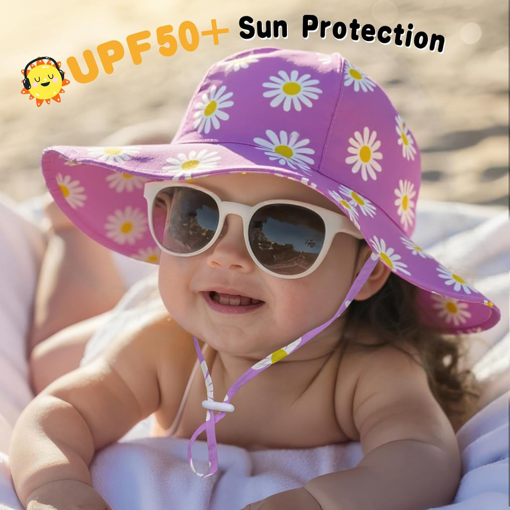 Baby Sun Hat Toddler Girl Beach Hat Adjustable Outdoor Summer Hat UPF 50+ Sun Protection Wide Brim Infant Kids