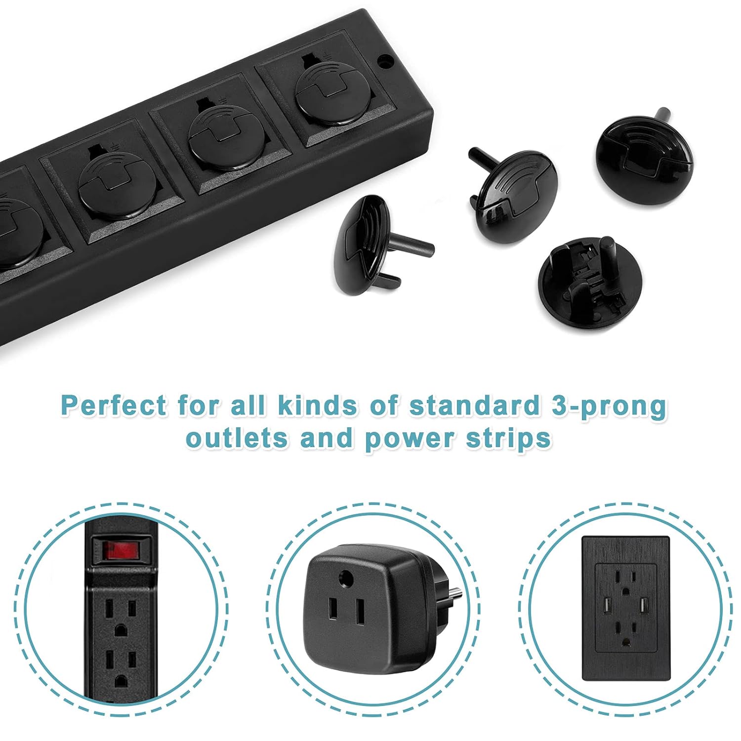 52 Pack Black Safety Outlet Covers Baby Proofing, Electrical Socket Outlet Plugs 3-Prong Child Proof for Kids House
