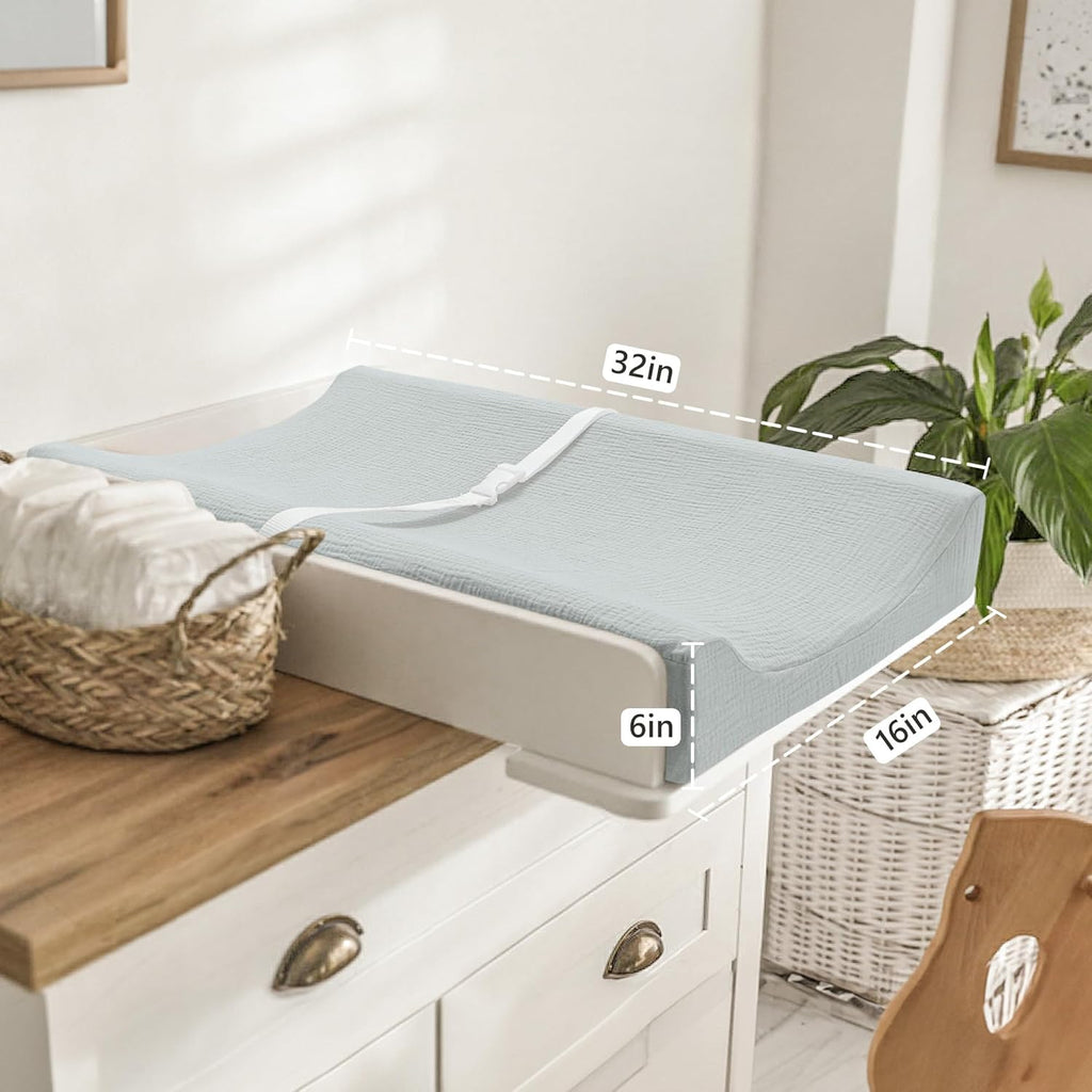 Bearmoss Changing Pad Cover, 2 Pack Muslin [100% Cotton] Diaper Changing Table Covers, 32'' x 16'' Soft Breathable Changing Pad Sheets for Unisex Baby Girls and Boys with Strap Holes (Mint Gum)