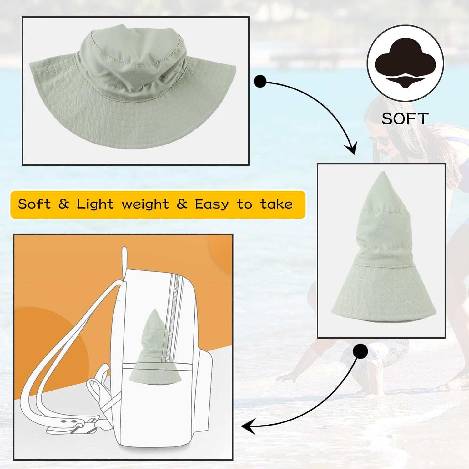 Peecabe Summer Baby Sun Hat for Boys Girls UPF 50+ Wide Brim Toddle Bucket Hat Adjustable Baby Beach Cap 0-8 Years