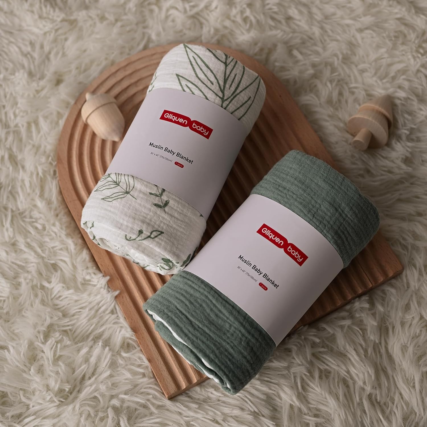 GLLQUEN BABY Blankets for Unisex Boys Girls, 2-Pack Muslin Cotton Front Soft and Breathable, and Dotted Fleece Backing, Printed Bed Nursery Minky Blankets for Toddler Newborn, Greenery,30 x 40 inches