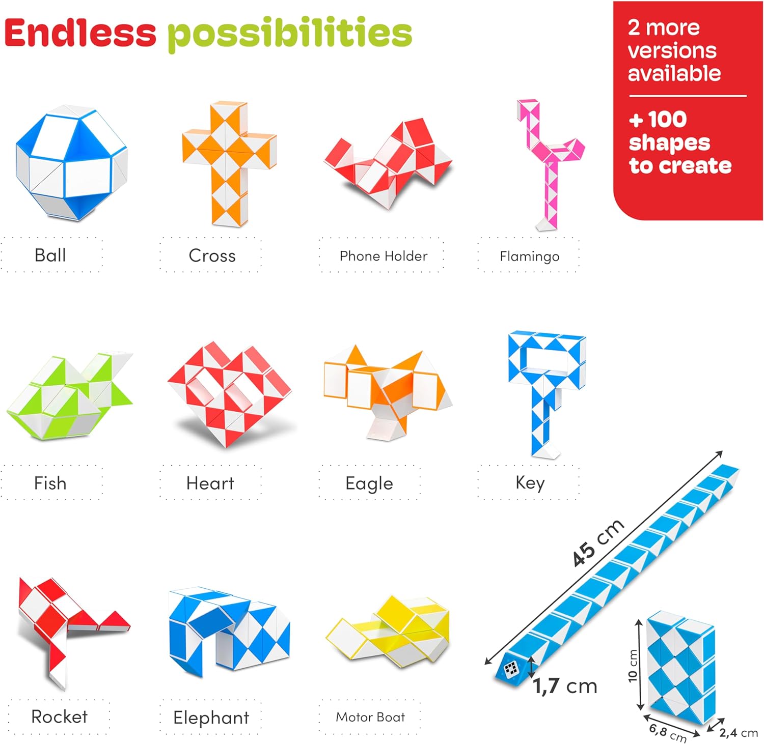 CUBIDI® Magic Snake Cube | Fidget Snake Toy for Kids | Travel Toys for Kids Ages 4-8 | Great Gift for Boys and Girls Birthday, Christmas, Stocking Stuffers - 24 Blocks | 0.9 inch x 0.7 inch | Blue