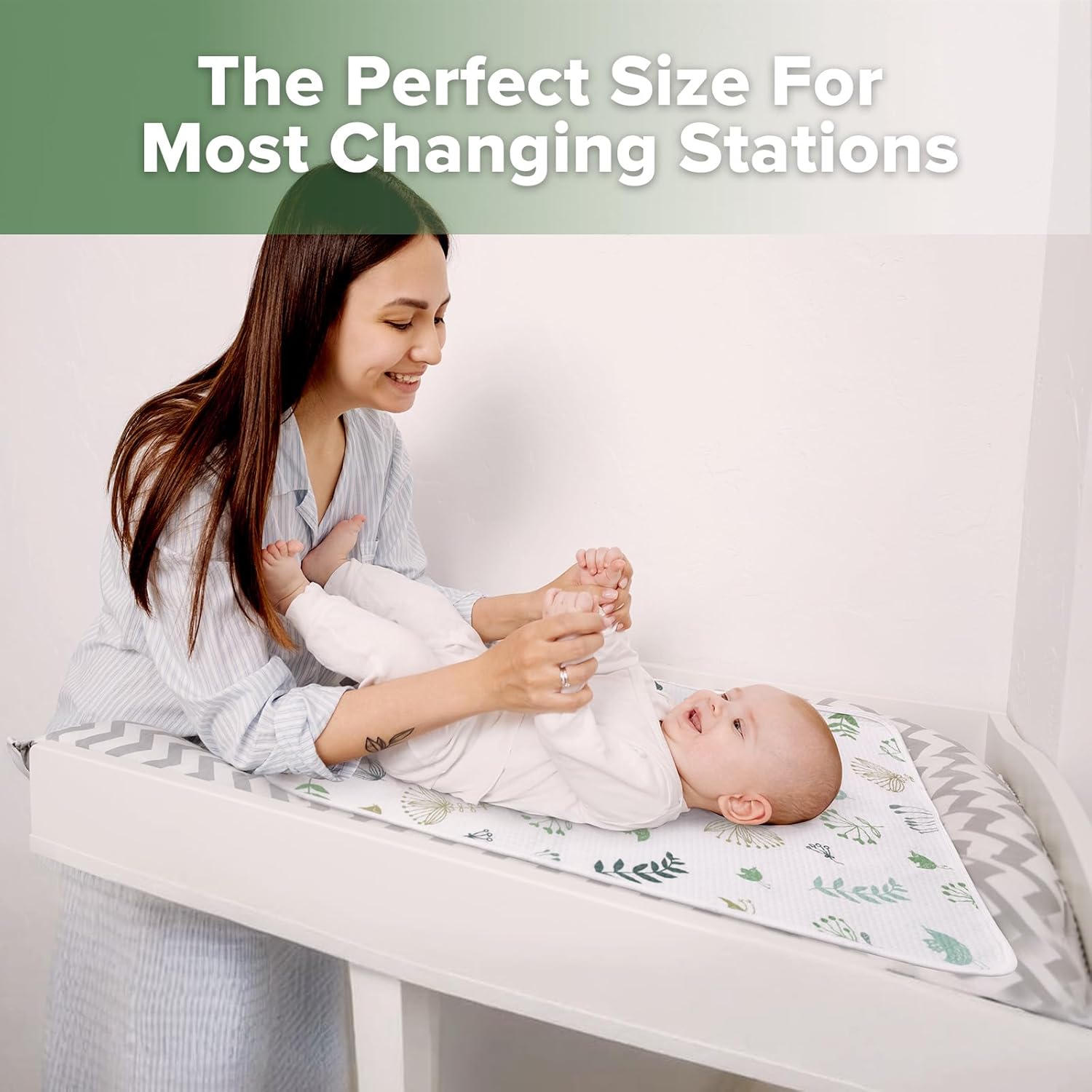 haakaa Waterproof Changing Pad Liners, 100% Cotton, Soft & Breathable (1pc, 19.5" x 27.5" Spring Breeze)