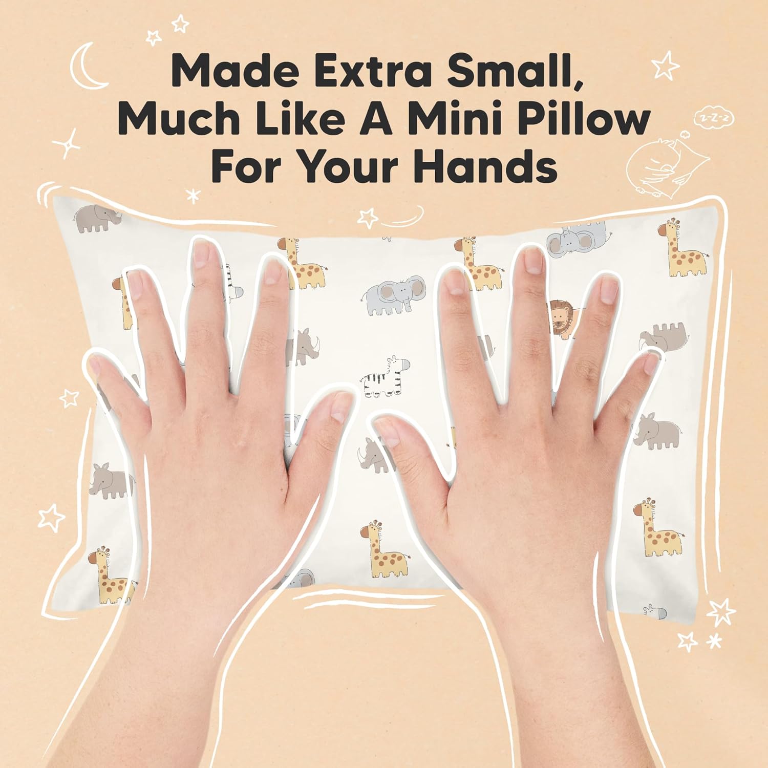 Mini Toddler Pillow with Pillowcase - 9x13 My Little Dreamy Travel Kids Pillow for Sleeping, Toddler Bed, Small, Tiny, Organic Cotton Pillowcase, Soft & Breathable, Kids 2-4 Years Old(Safari Echo)