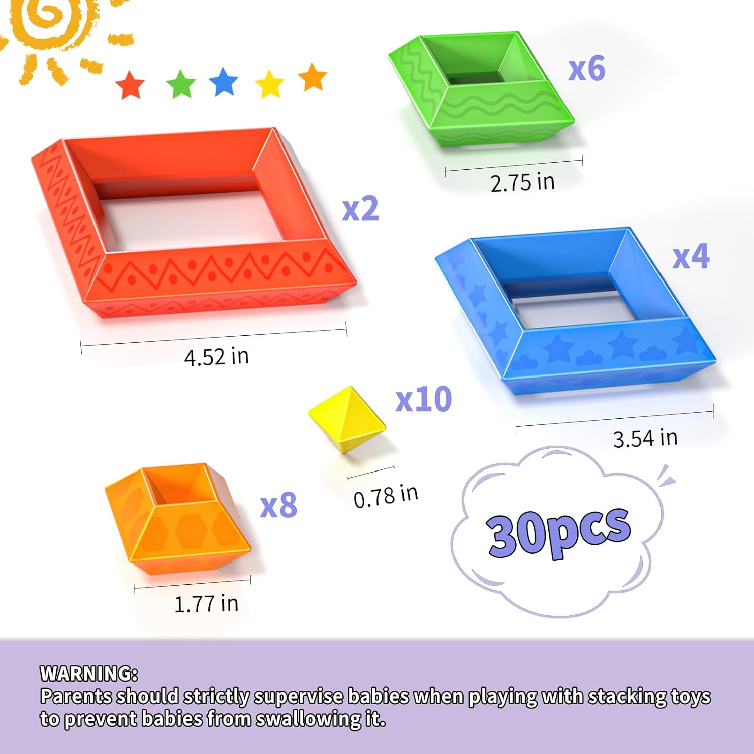 Blocks Building Toys for Toddlers 1-3 3-5, Pyramid Stacking Blocks Preschool Educational Toys for Ages 2 3 4 5 6 Boys & Girls Learning Stem Sensory Toys Kids Birthday, 30PCS