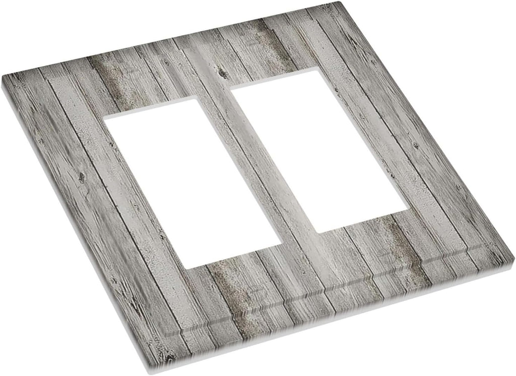 Decorative Outlet Covers Farmhouse Rustic Grey Barn Door Wood 2 Gang Double GFCI Rocker Electrical Wall Panels Light Switch Cover Plate for Bedroom Cabin Decor