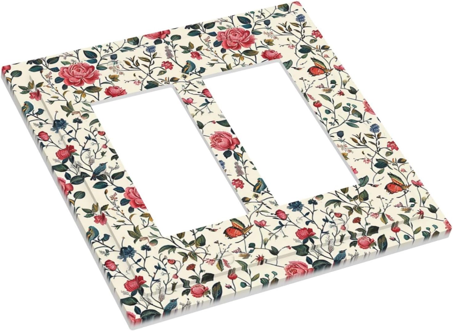 Decorative Outlet Covers Vintage Flowers Rose Leaf Bird Butterfly 2 Gang Double GFCI Rocker Electrical Wall Panels Light Switch Cover Plate for Bedroom living Room Decor