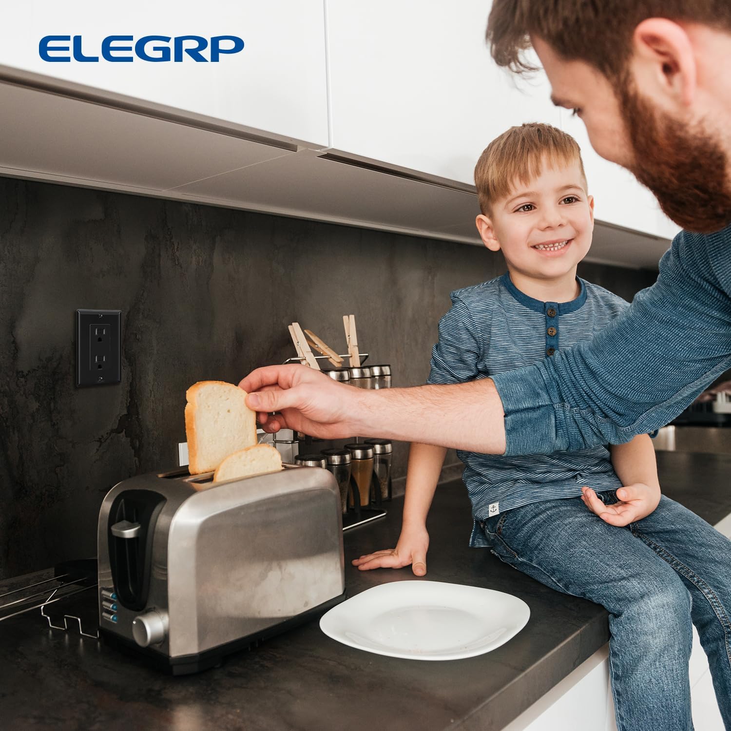 ELEGRP Decorative Receptacle Wall Plate, 1-Gang Mid Size Outlet Decorator Cover, Unbreakable Polycarbonate Dual Port Faceplates Covers, UL Listed, Screws included (10 Pack, Glossy Black)