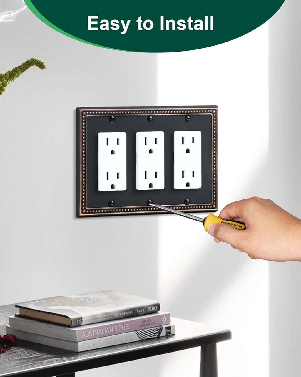 2-Pack Triple Decorator Outlet Cover Plate, Aged Bronze Pearls Decorative Switch Plates and Outlet Covers, Metal Wall Plates for Electrical Outlets, Receptacle, GFCI Outlet, Dimmer Switch