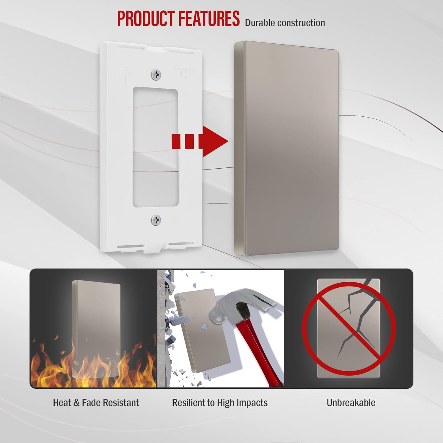 ENERLITES Screwless Blank Wall Plate, Child Safe Blank Device Outlet Cover, Standard Size, 1-Gang 4.68" x 2.93", Polycarbonate Thermoplastic, UL Listed, SI8801-NK, Nickel