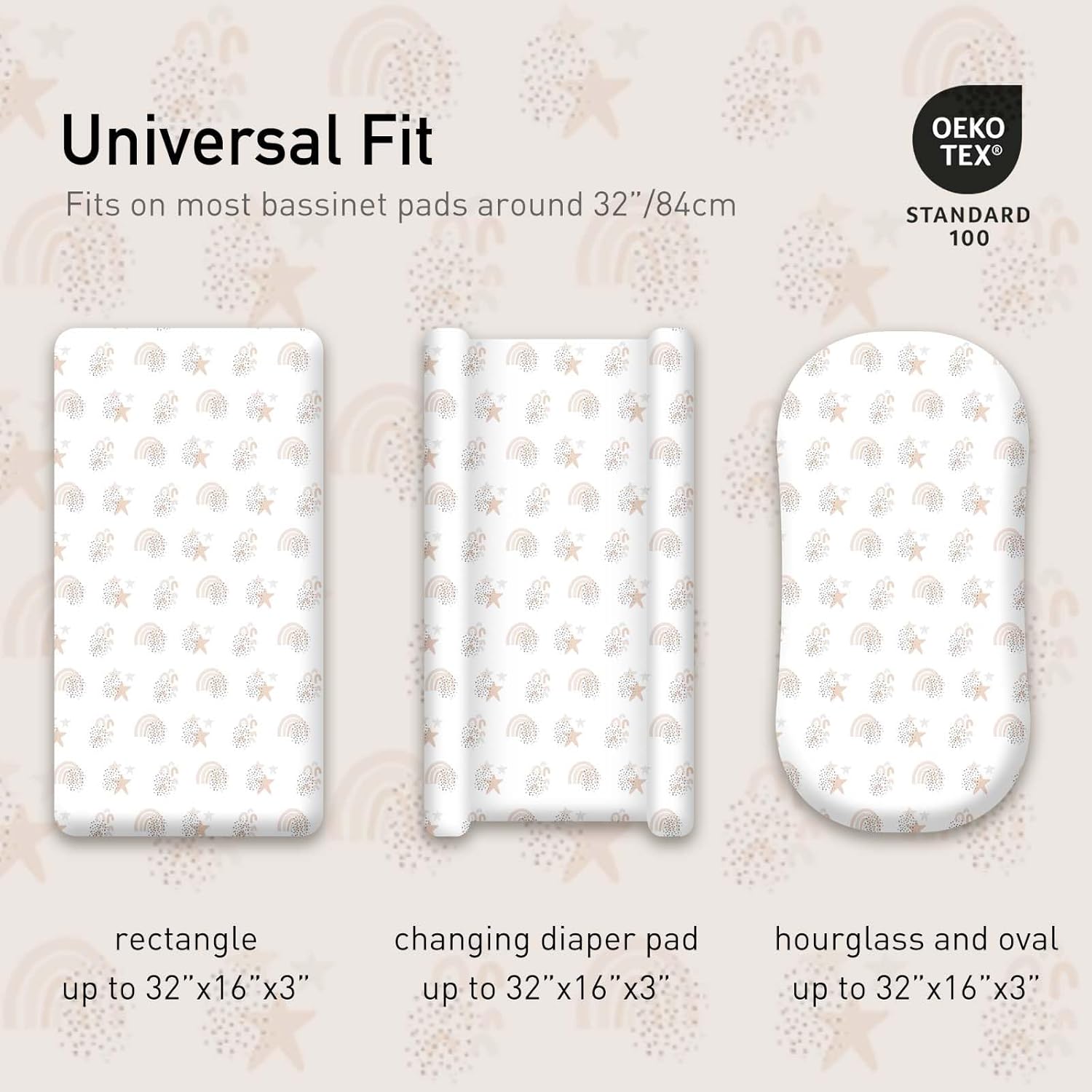 Gllquen Baby Bassinet Sheets 4 Pack, Breathable Cozy Fitted Mattress Sheet, Elastic Travel Crib Fashionable Pattern, Standard Cradle Safe Sheets for Baby Boys Girls 32"x16"(Rainbow)