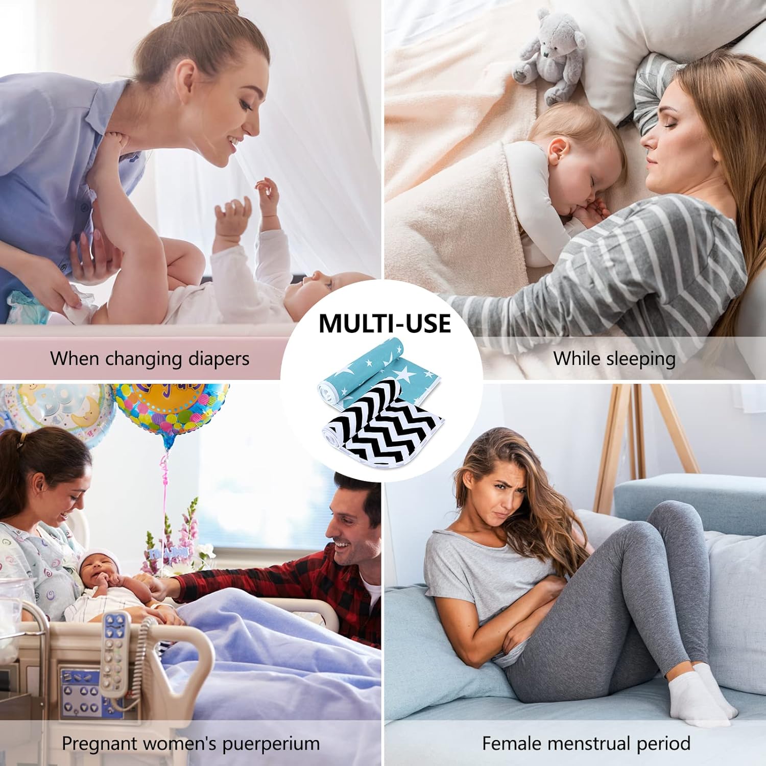 2Pcs Diaper Changing Pads for Baby, Portable Change Mat, 3Layers Waterproof Change Pad Foldable Absorbent Mats for Women, Reusable Incontinence Underpads for Patient 24''x30''