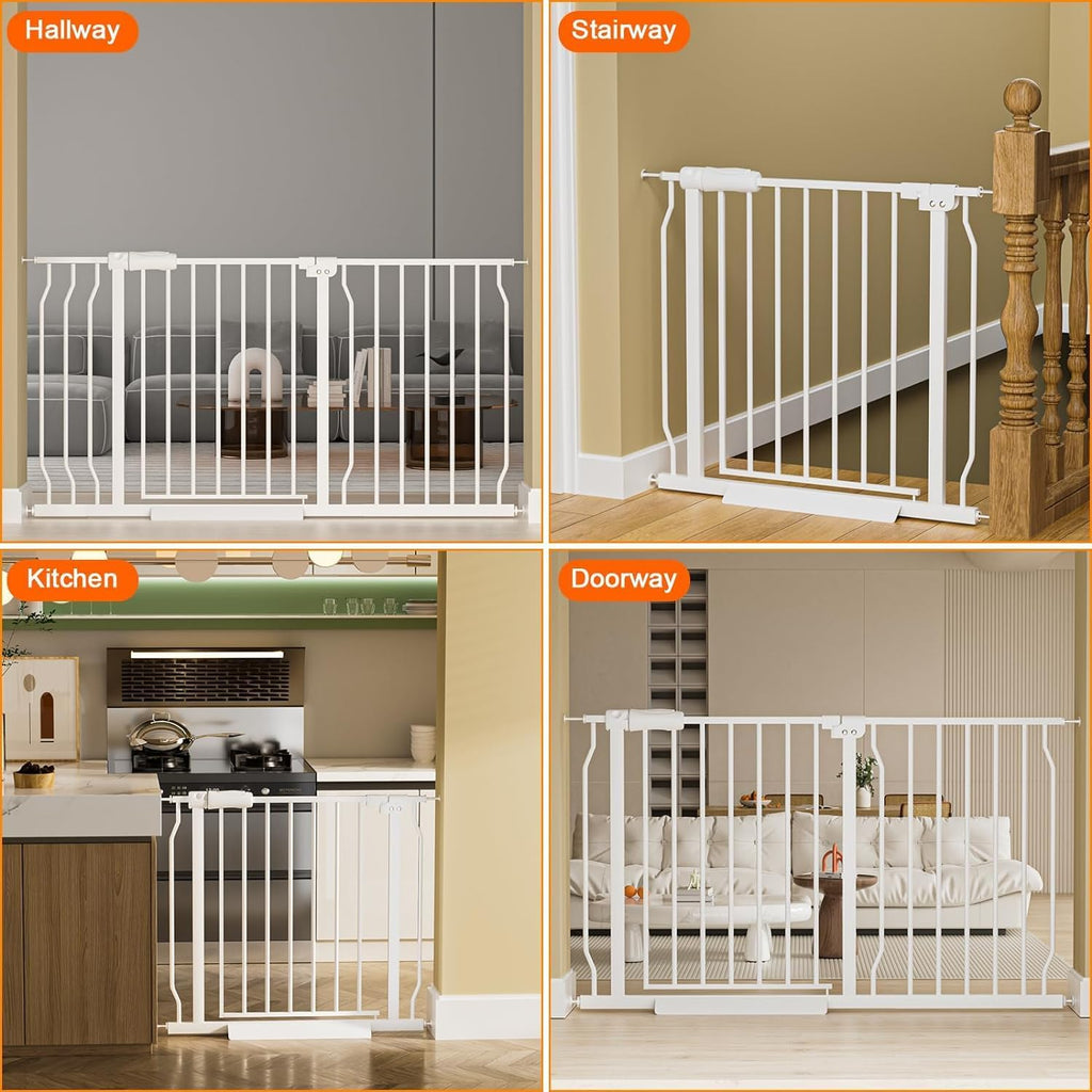 HOOEN Extra Wide Baby Gate for Doorways Stairs 76.38-86.3 Inch Large Long Pressure Mounted Dog Gates Indoor Walk Through Child Gates for Kids or Pets White Safety Gate (White, 76.38-86.3")