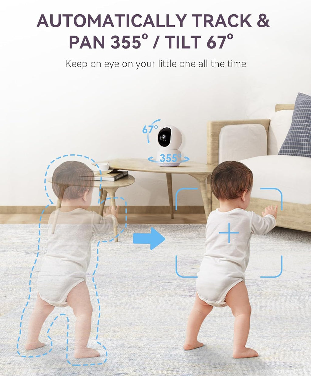Baby/Pet Monitor for Indoor Security, Monitoring with Smart Phone app, 2K QHD Resolution, Auto Tracking/Motion Dection, 2-Way Audio Talk, Night Vision, Pan-Tilt Camera