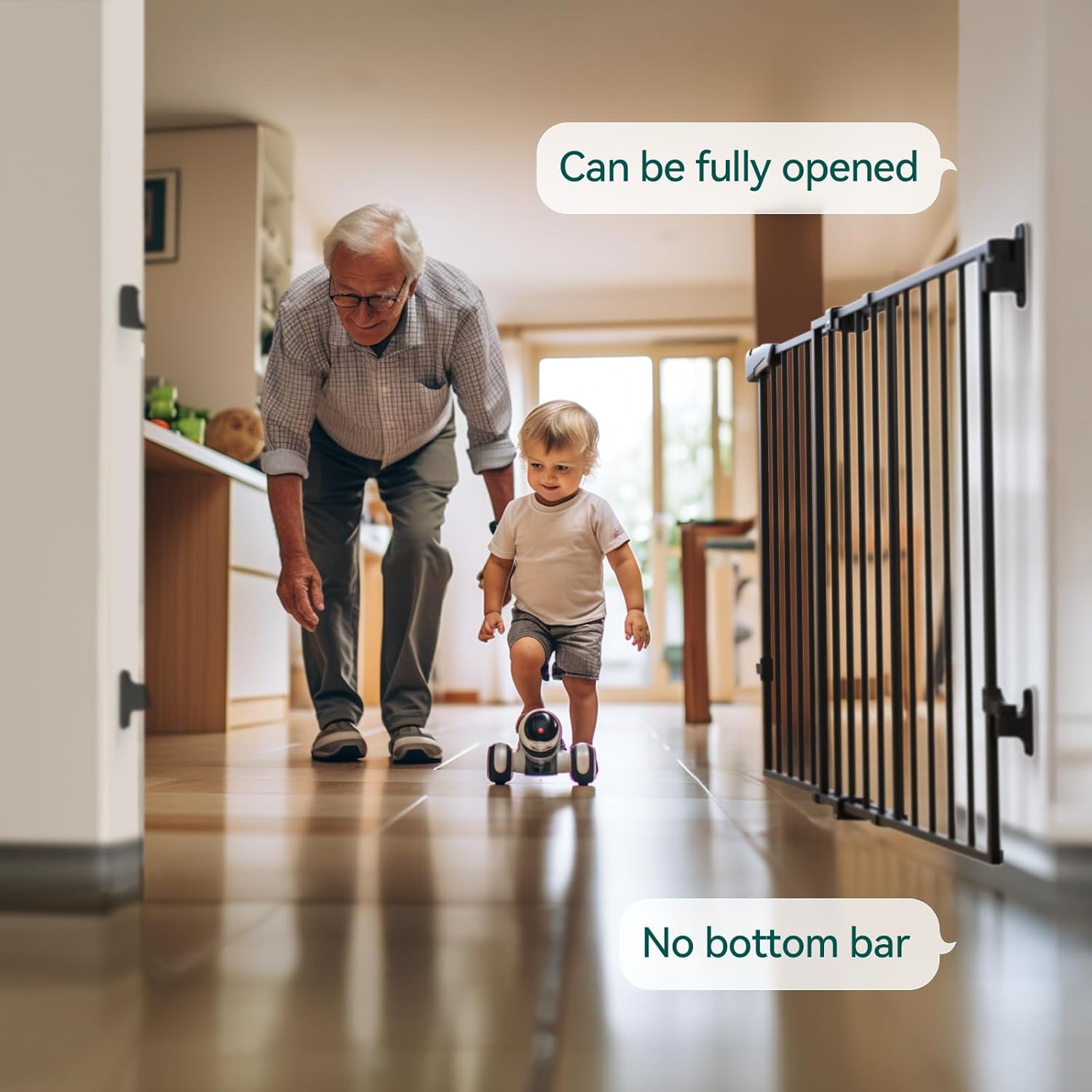 Babelio 31.5-55" No Bottom Bar Baby Gate Extra Wide, 2-in-1 Auto Close Dog Gate for The House, Stairs and Doorways, with Large Walk Thru Door, Black