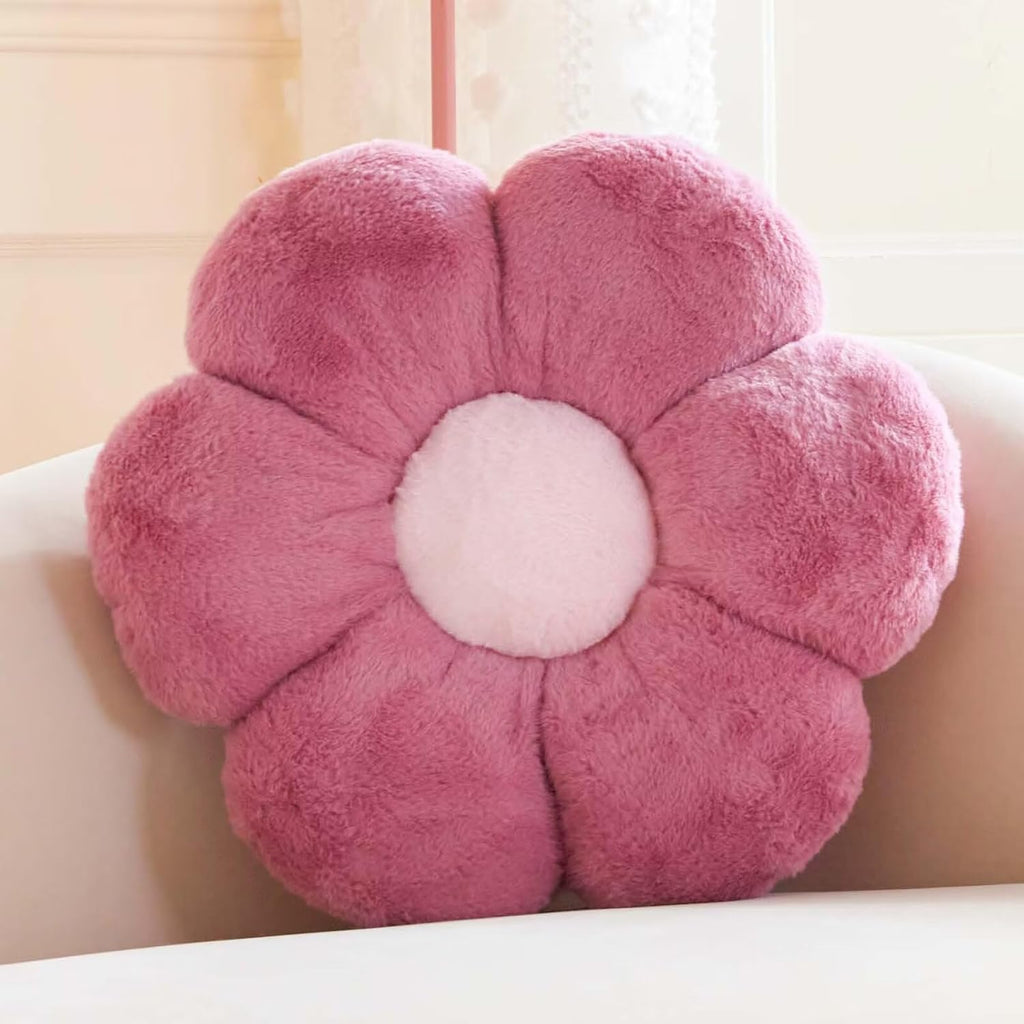 Dusty Blue Flower Pillow, 17.7" Flower Shaped Plush Decorative Throw Pillow for Bed