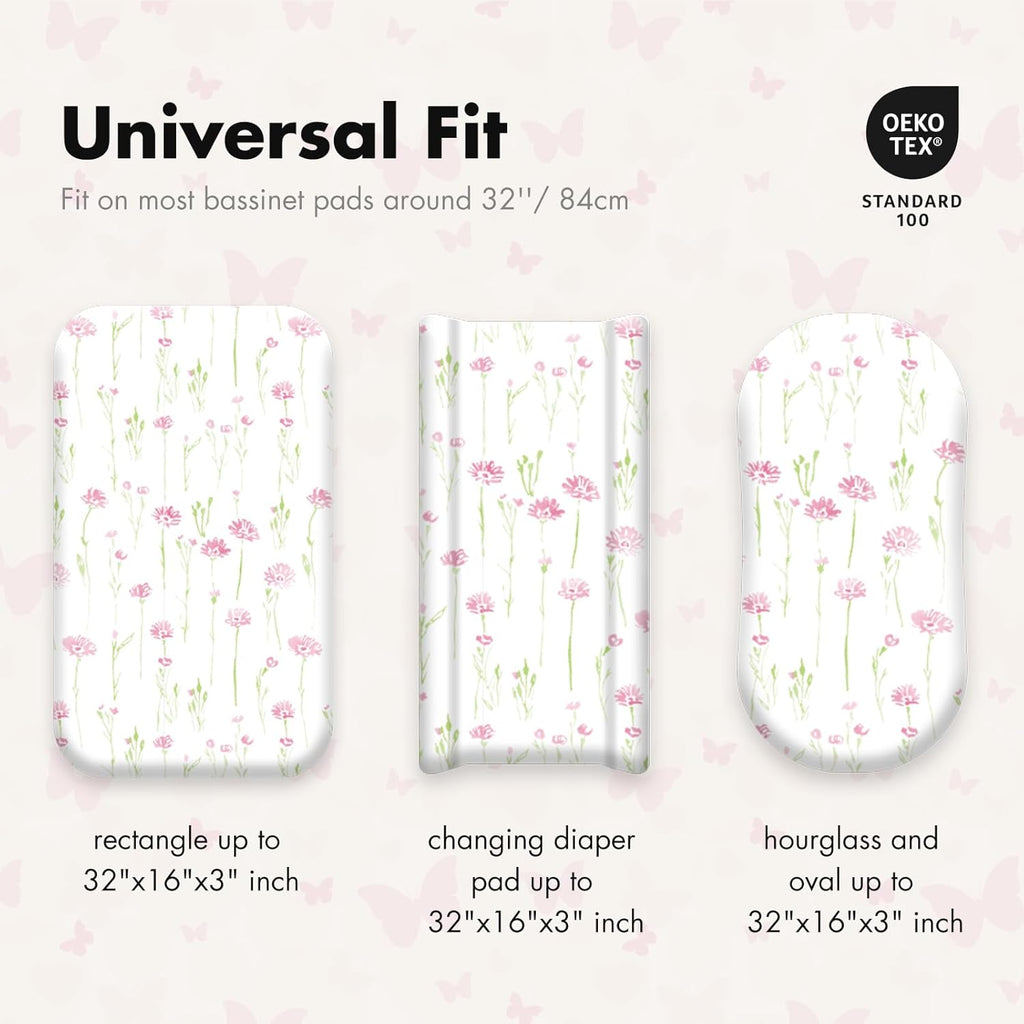 Gllquen Baby Bassinet Sheets 4 Pack, Breathable Cozy Fitted Mattress Sheet, Elastic Travel Crib Fashionable Floral Pattern, Standard Cradle Safe Sheets for Baby Boys Girls 32"x16" (Butterfly)