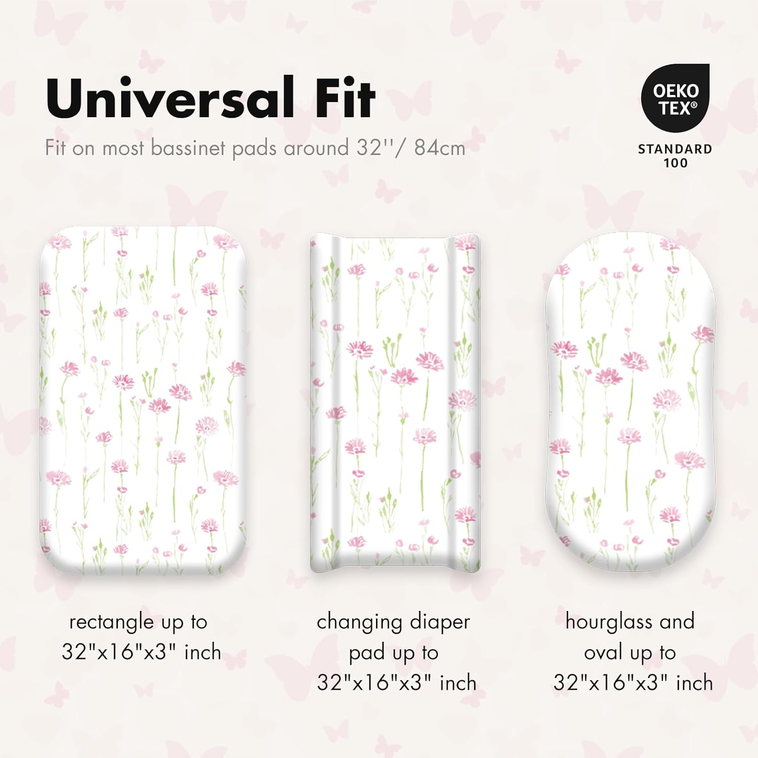 Gllquen Baby Bassinet Sheets 4 Pack, Breathable Cozy Fitted Mattress Sheet, Elastic Travel Crib Fashionable Floral Pattern, Standard Cradle Safe Sheets for Baby Boys Girls 32"x16" (Butterfly)