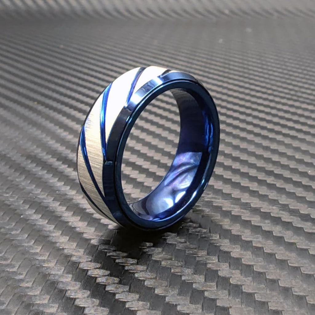 EDC Fidget Slider Fidget Toy Adult Stress Relief Metal Ratchet Ring Jewelry ADHD Recreational Fidget Toy Tactile Coin (Blue, 8)