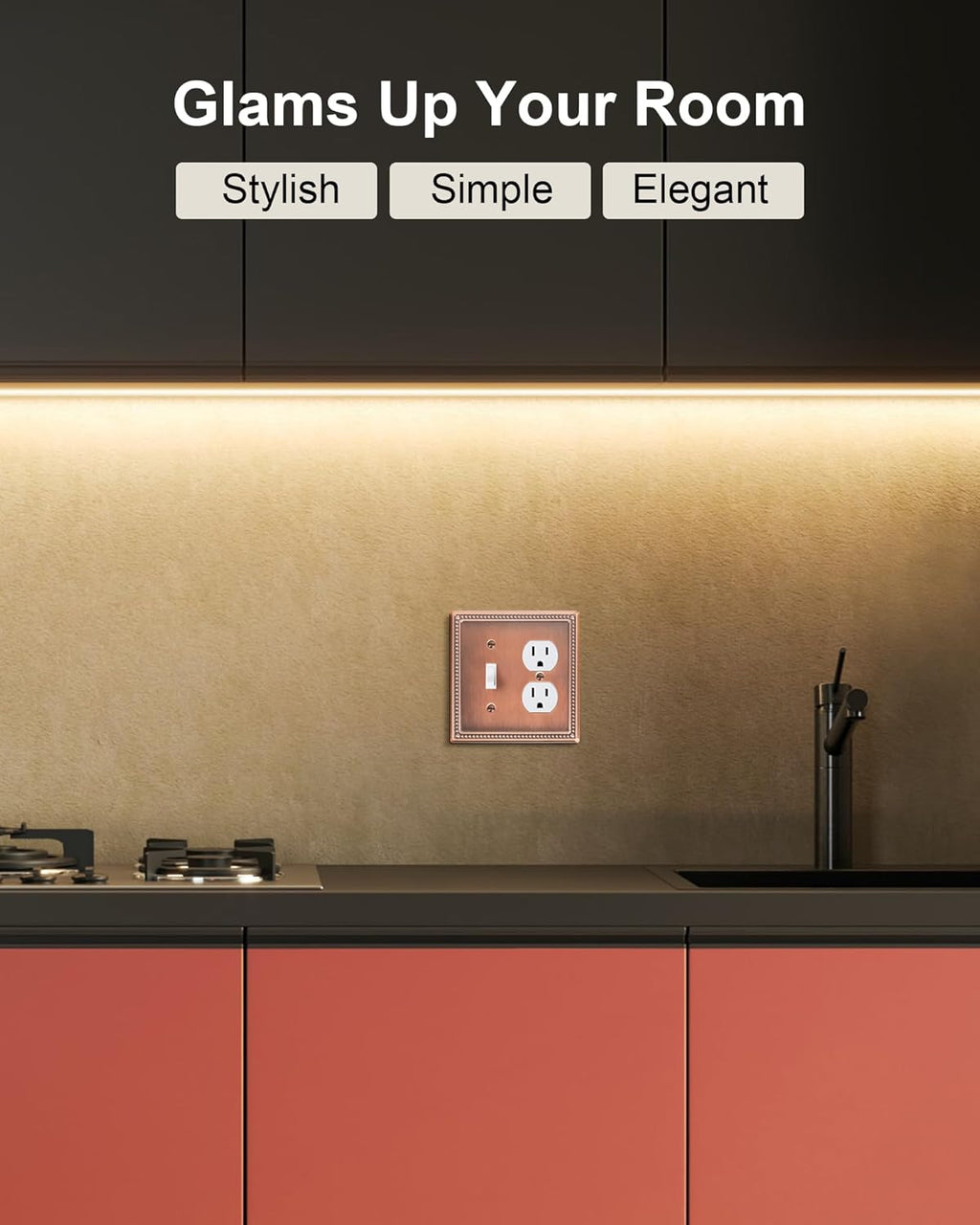 2-Pack Combo Toggle/Duplex Light Switch Cover Plate, Antique Copper Metal Wall Outlet Cover Plate, Decorative Classic Beaded Wall Socket Receptacle Cover for Electrical Outlets, Light Switch