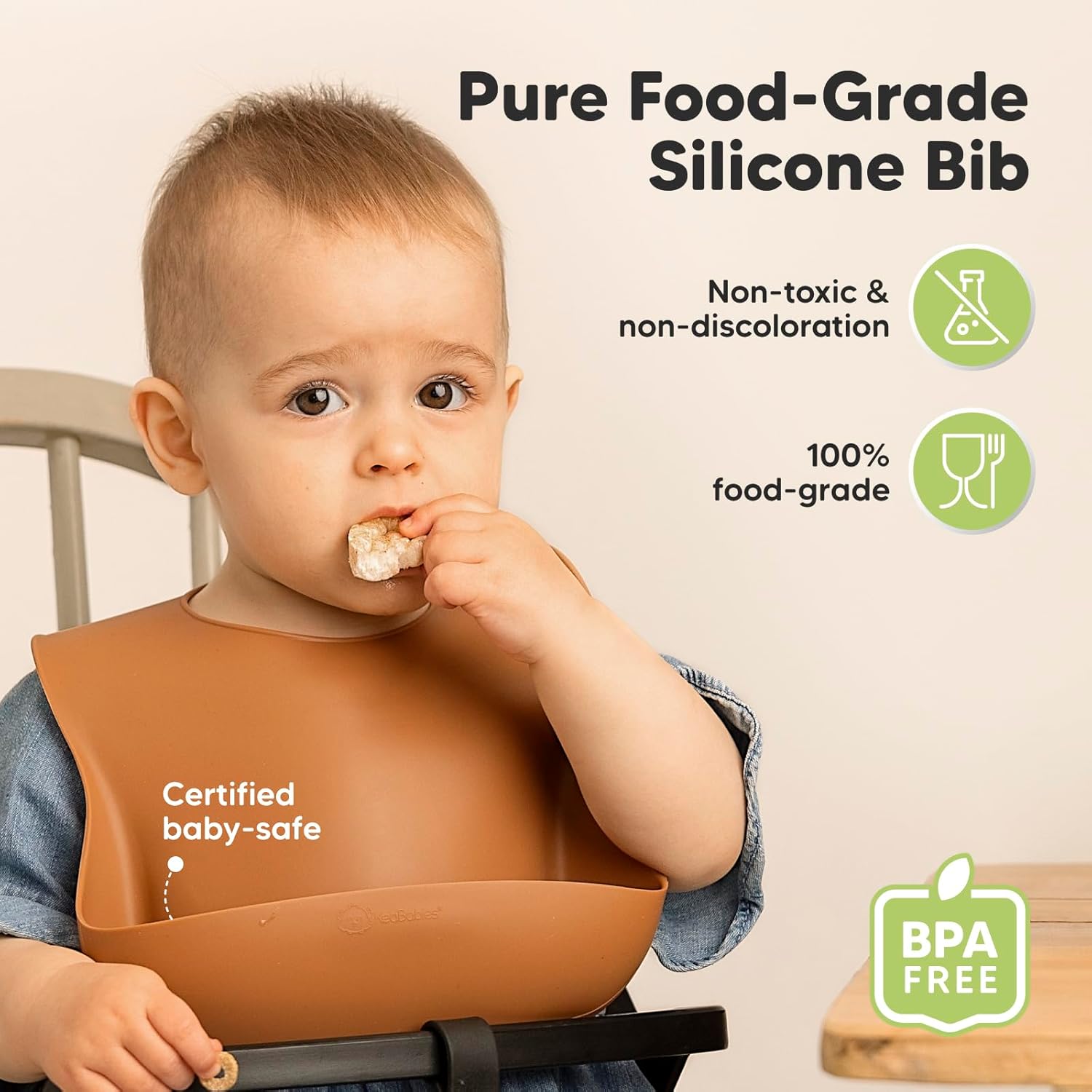 KeaBabies 2-Pack Silicone Baby Bibs for Eating - Sturdy Food-Grade Silicone Bibs for Babies Girl, Boy, Large Food Catcher, Clean & Put On Easily, Waterproof Toddler Feeding Essentials (Terracotta)