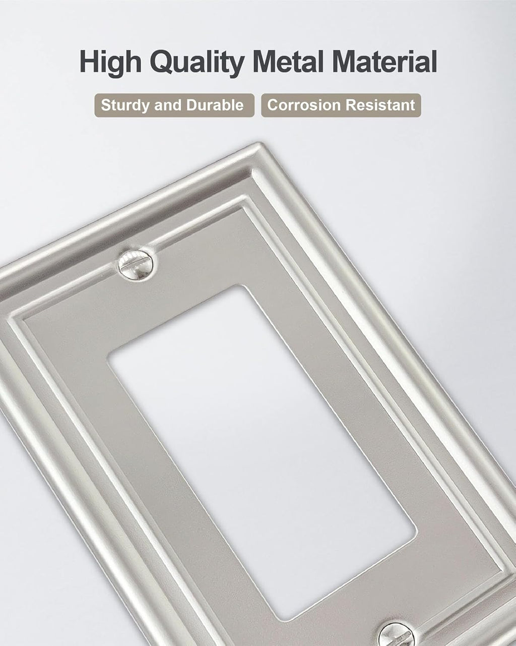 2-Pack Decorator Wall Plate, Satin Nickel Electrical Outlet Cover Plate for Receptacle, Dimmer Switch, GFCI Outlet, 3.15''*4.88'', Midsize, A035 Series