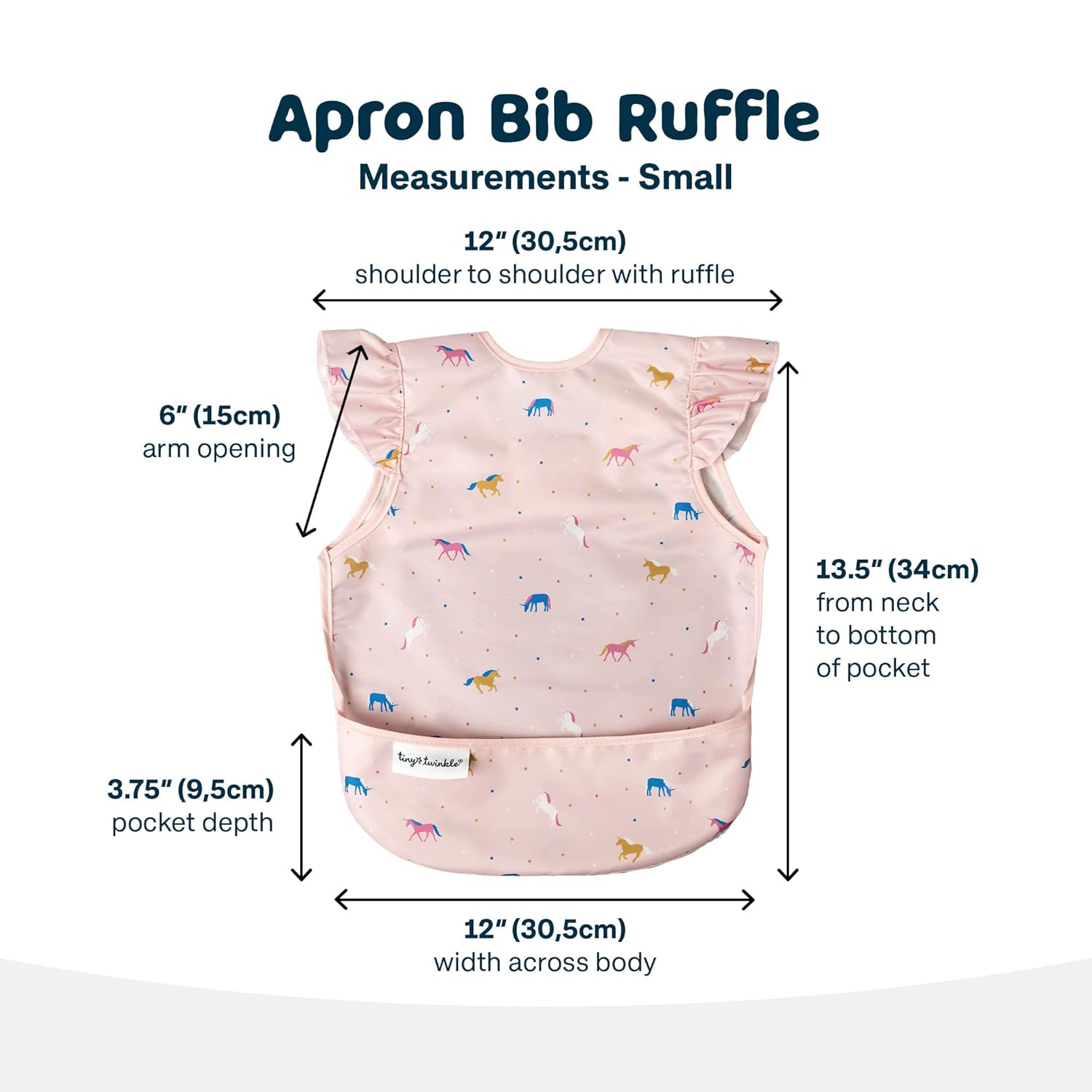 Tiny Twinkle Mess Proof Baby Bib - Waterproof & Lightweight Baby-Led Weaning Apron | 100% Recycled Polyester, Easy Clean & Machine Washable (Unicorn Confetti, Small 6-24 Months)