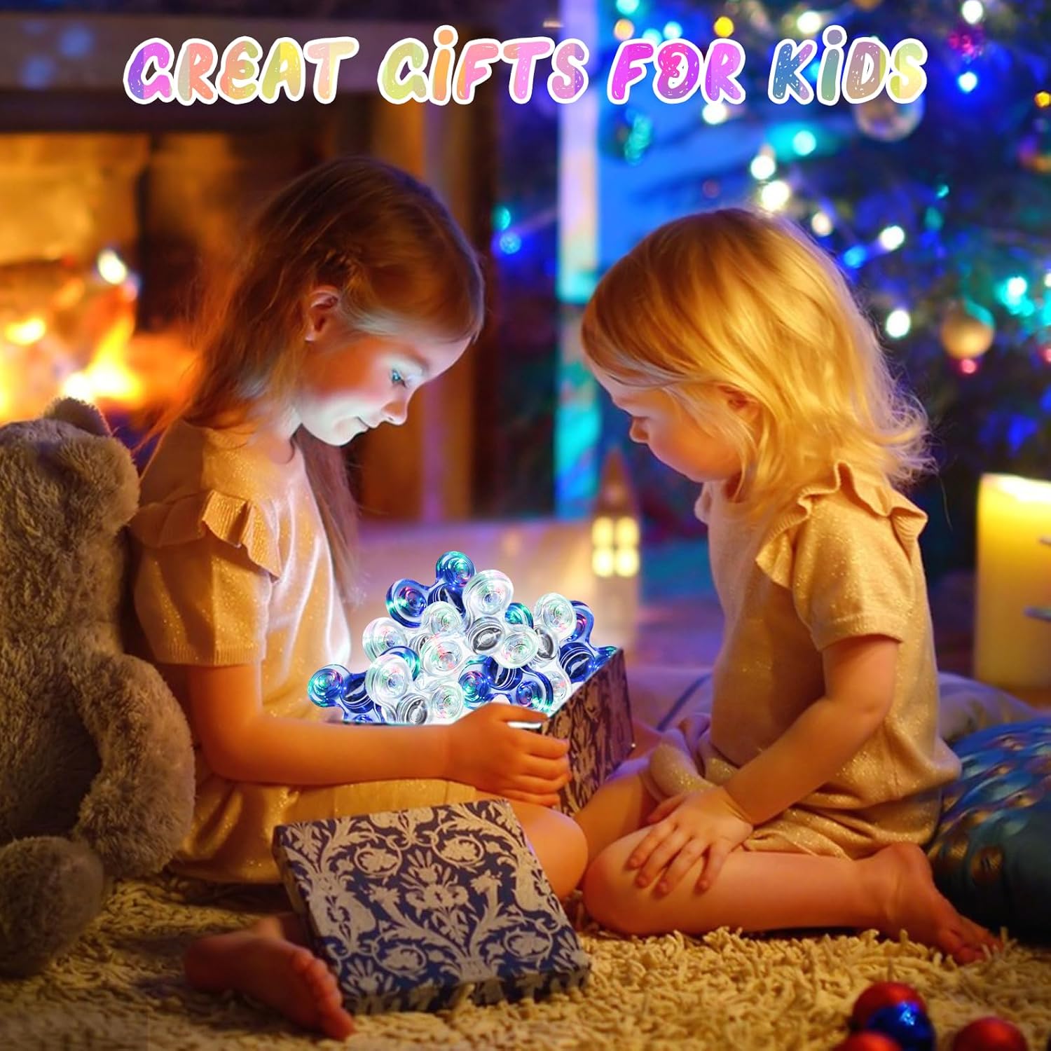 SCIONE 2Pack Fidget Spinners for Kids, LED Light up Sensory Fidget Toys for Kids Adults, Glow in The Dark Toys for Teens Boys Girls Halloween Classroom Prizes, ADHD Stress Anxiety Relief Fidgets