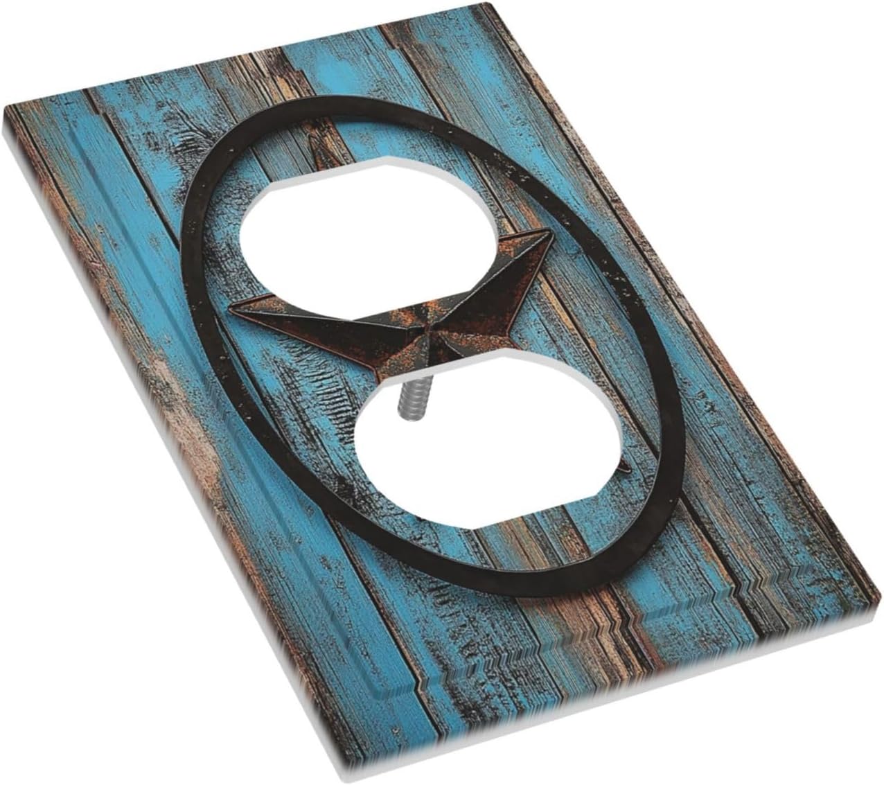 Outlet Covers Rustic Wood Country Barn Texas Star On Teal 1 Gang Duplex Light Switch Cover Decorative Switch Plates Electrical Receptacle Faceplate Wall Plate For Farmhouse Cabin