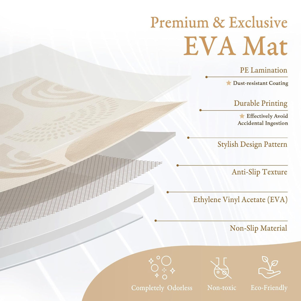 Premium Exercise & Baby Foam Play Mats - Stylish & Large Non-Toxic Odorless Floor Mat - 6 Tiles - Spacious 6ft x 4ft - Peel-Resistant Reinforced Ver.- Soft Thick, Waterproof - Desert Sand