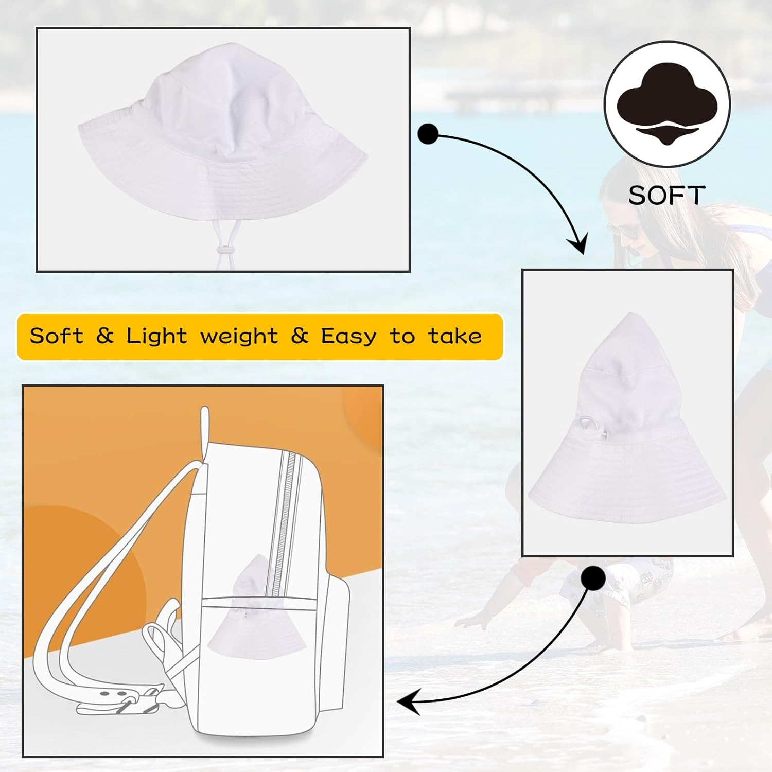 Peecabe Summer Baby Sun Hat for Boys Girls UPF 50+ Wide Brim Toddle Bucket Hat Adjustable Baby Beach Cap 0-8 Years