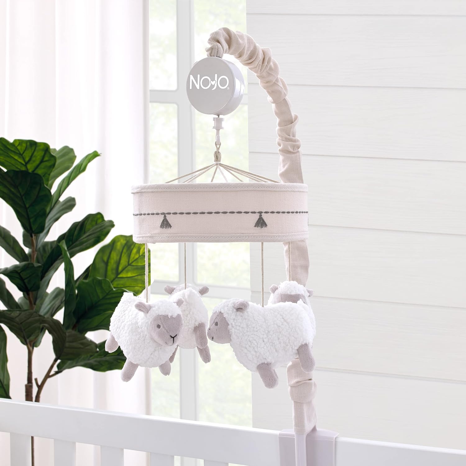 NoJo Together is Better White and Taupe Lambs Musical Mobile