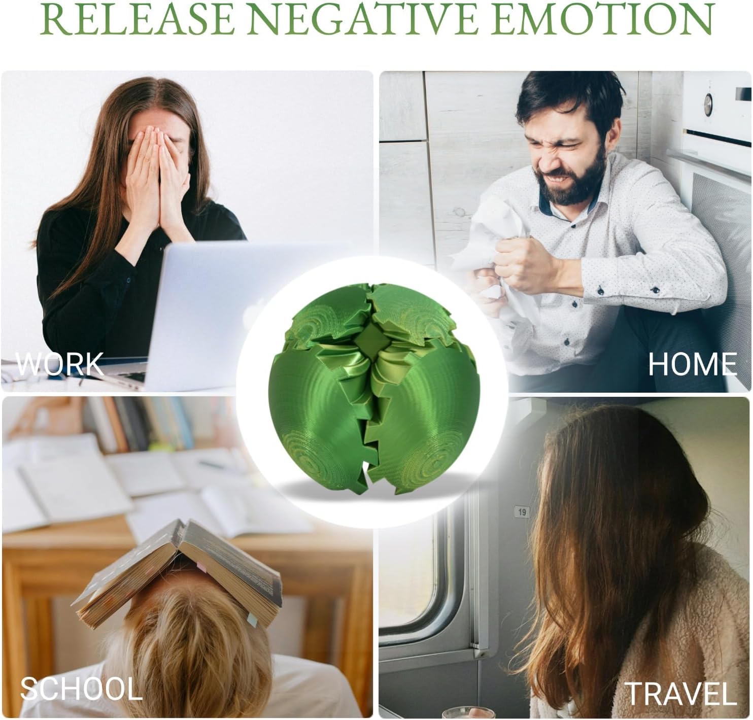 3D Printed Gear Ball, Gear Sphere Fidget Toy Stress Relif Toy for ADHD, Anxiety Relaxing Toy for Adults at Work/Study/Travel, Twisted Yellow-Green