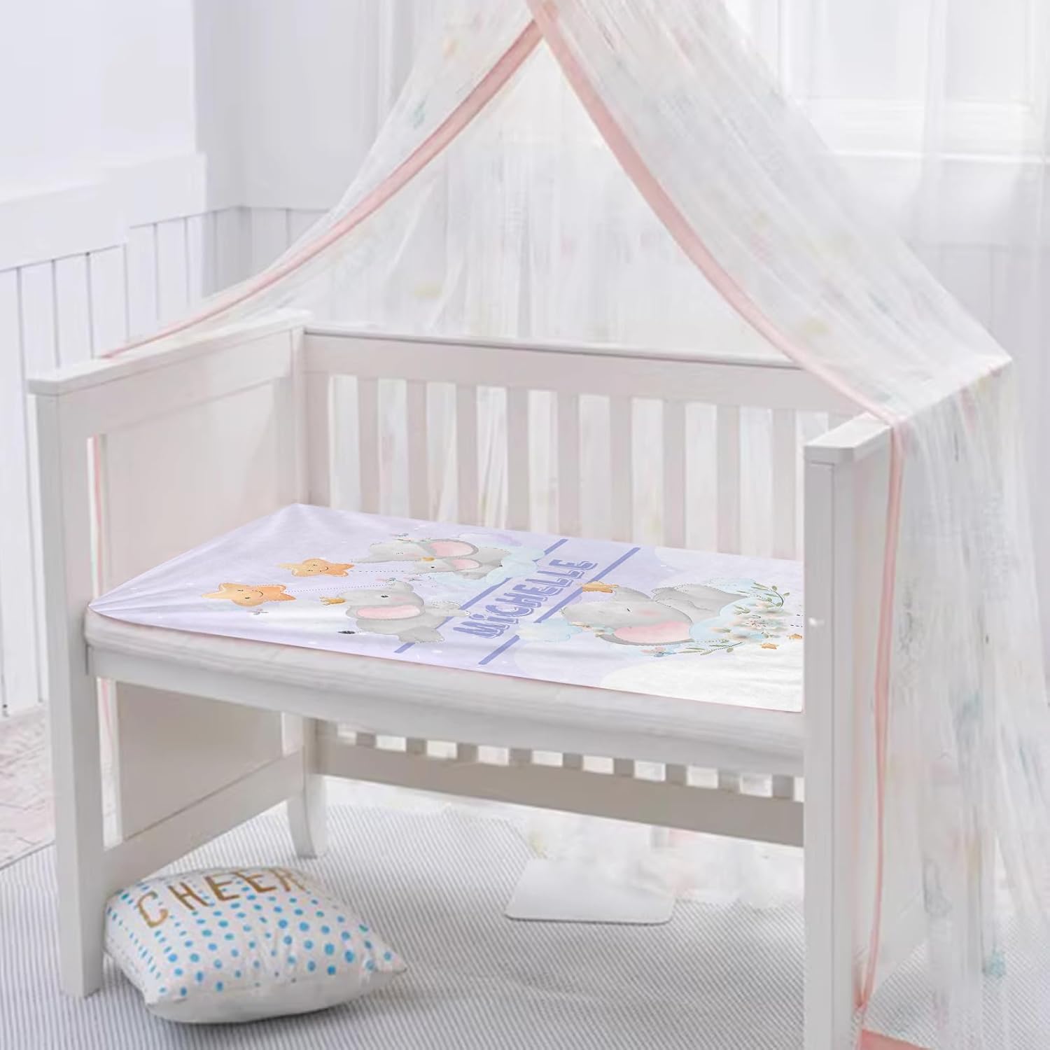 Personalized Baby Blanket with Name, Cute Custom Light Purple Elephant Name Blankets Toddler Girls Soft Flannne Swaddling Blankets Customized Memorial Gift from Nana for Infant Newborn Shower