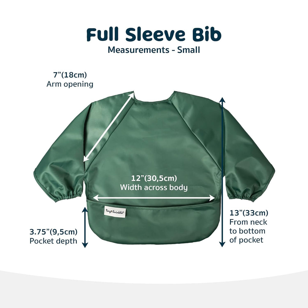 Tiny Twinkle Mess Proof Baby Bib,Waterproof Smock Baby Bib for Eating,Machine Washable Long Sleeve Bib,Baby Led Weaning,Toddler Bib,BLW Supplies(Olive Green, Small 6-24 Months)