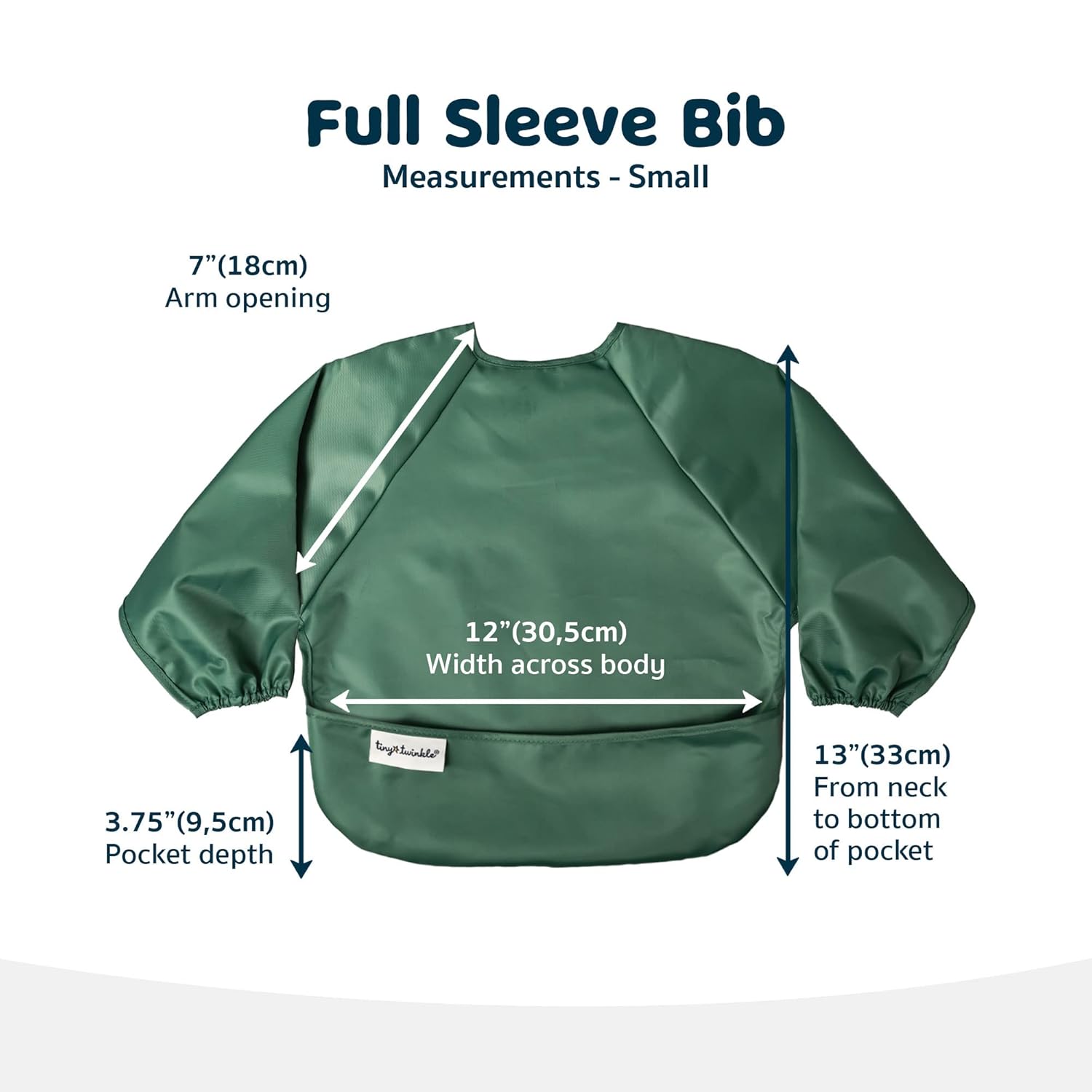 Tiny Twinkle Mess Proof Baby Bib,Waterproof Smock Baby Bib for Eating,Machine Washable Long Sleeve Bib,Baby Led Weaning,Toddler Bib,BLW Supplies(Olive Green, Small 6-24 Months)