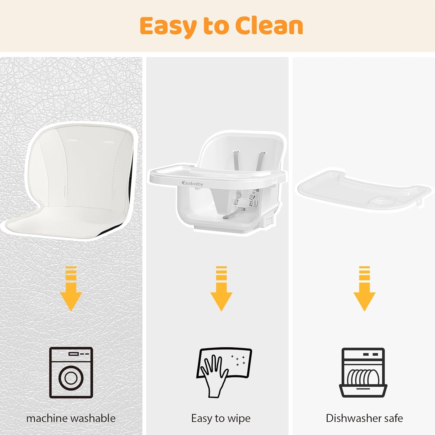 Ezebaby Folding Wooden High Chairs, 3-in-1 Convertible Baby High Chair, Dining Booster Seat, Toddler Chair, Easy Clean High Chairs for Babies and Toddlers with Large Adjustable Tray- Solid White