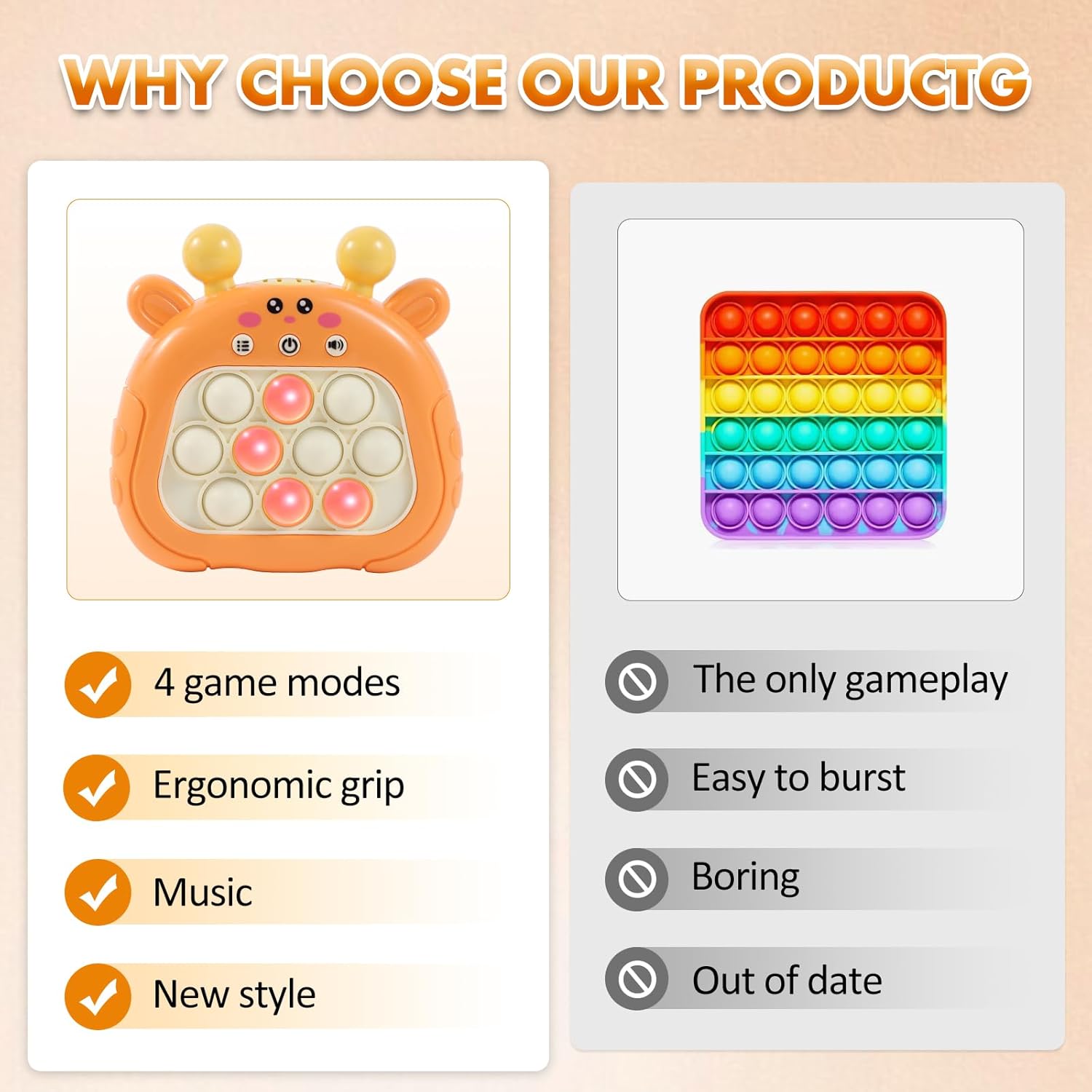 Pop Fidget Toys Handheld Game for Teens, Push Bubble Light up Puzzle Game Machine & Best Gifts for Kids, Quick Push Games Educational Sensory Toys, Stress Relief Party Favors Toy Age 3-12(Deer-P)